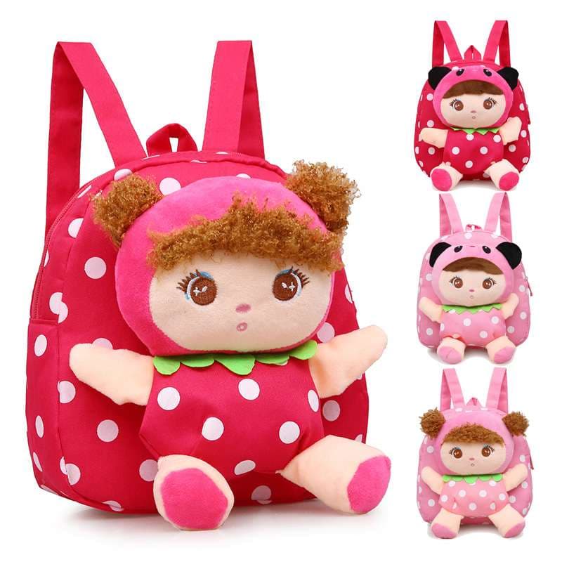 子どもリュック 人形付きドット柄リュック