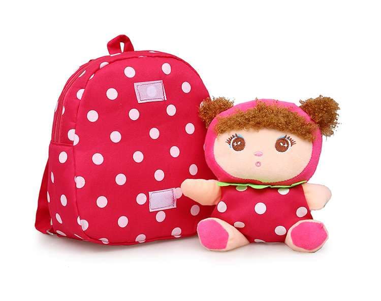 子どもリュック 人形付きドット柄リュック