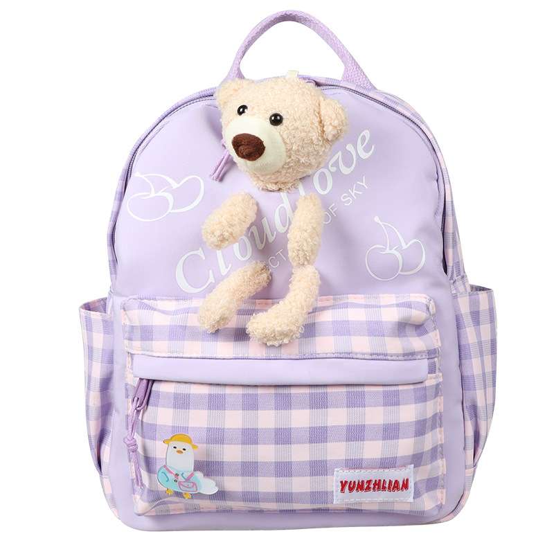 子どもリュック テディベア付きギンガムチェックリュック